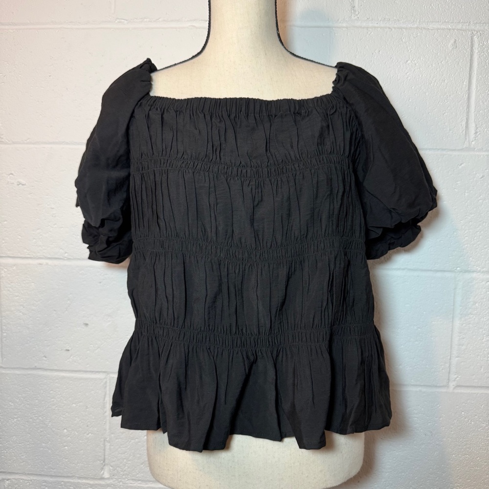 Wild Fable Black Smocked Puff-Sleeve Blouse